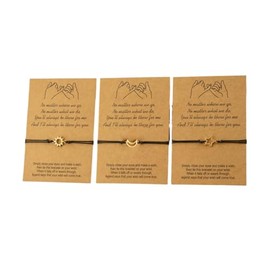 DATOA 3 Pcs Set Sun Moon Star Pinky Promise Bracelets BFF Christmas Birthday Gifts for Women Matching Adjustable Bracelet for Sisters - Gold