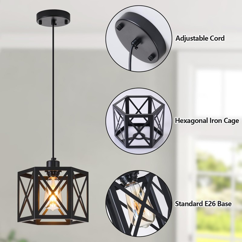 XSDeTu 2 Pack Farmhouse Pendant Lights, Modern Black Hanging Light
