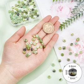 OLYCRAFT Pack of 136 6 x 3 mm Natural Serpentine Beads, Green Heishi Beads, Flat Round Serpentine Beads, Loose Gemstones Beads, Energy Stone for Bracelets, Necklaces, Jewellery Making