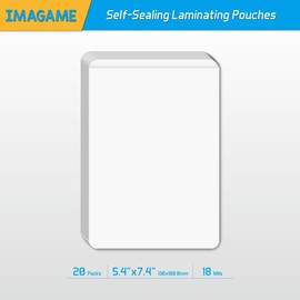 IMAGAME Self-Sealing Laminating Pouches, 5.4" x 7.4'', 18mil, 20 Pack, Easy-to-Use, No Machine Needed, Preserve Photos, Cards & More, Durable, Waterproof Seal, Ideal for Home, Office & School Use