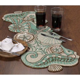 Handcrafted Coastal Theme Sea Shells Beaded Table Runner Beach Nautical Decor Tabletop Multi Colour-Home Decor Mat for Wedding Christmas Decoration Family Gathering - Pack of 1 Measure 13 x 36 inches