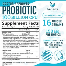 Nature's Physician Probiotics - 100 Billion CFU - 16 Strains + Prebiotics - Best Probiotic Supplement for Women & Men - Supports Immune, Digestive Health, Occasional Constipation & Gas - 60 Capsules