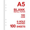 A5 Blank Paper, Refills for Filofax Planner/Binders/Organizer, 6 Hole Punched,