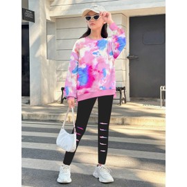 Tomolant Girls Clothes Size 8 Girls Clothes Size 7, Kids Fall Outfits Fashion Tie Dye Sweatshirt Pullover Tops and Leggings Sweatpants 2 Piece Fall Winter Outfits Set