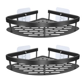 Cheerhom Shower Shelf Corner No Drilling Pack of 2 Shower Shelves No Drilling Stainless Steel Shower Holder with 4 Hooks Bathroom Shelf for Shower Storage Shampoo and Shower Gel (Black)