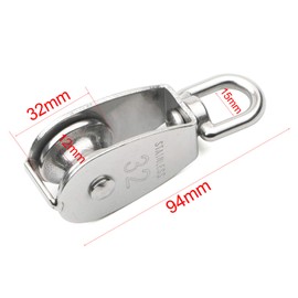 Pxyelec 304 Stainless Steel Single Pulley Block M32 Pulley Wheel Loading 250kg (Sliver)