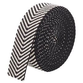 BENECREAT 5 Yards/4.6 Meters Cotton Webbing, Black Jacquard Webbing, Flat Webbing with Striped Pattern for Webbing Bag Handles, Tote Bag Webbing, Fabric Tape