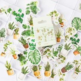 Mini Size Laptop Stickers, 45pcs Doraking DIY Decoration Green Plants Stickers for Laptop Planners Scrapbook Suitcase Diary Notebooks Album, Dimension Less 44mm Including Repeat(Green Life)