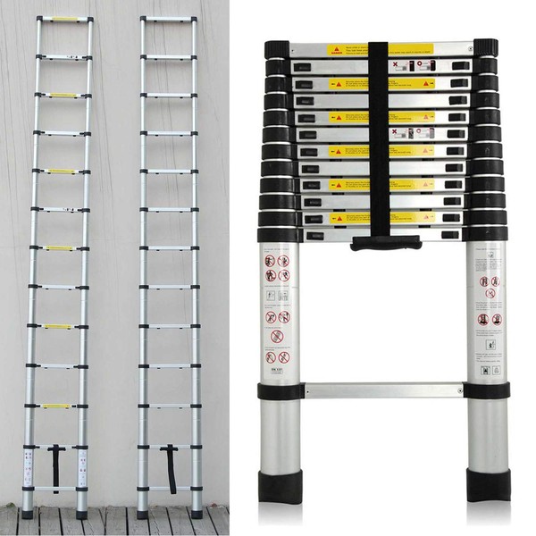 12.5 FT Aluminum Telescopic Extension Ladder, Telescoping Ladder, Multi Purpose