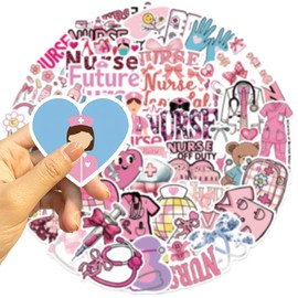Pink Nurse Stickers 50 Pcs Vinyl Cute Trendy Bow Sticker for Laptop Skateboard Water Bottle Scrapbook Luggage Car Helmet Computer,Waterproof Funny Healthcare Worker Decals for Adults Girls