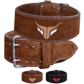 Mytra Fusion Weight Lifting Belt Double Prong Buckle Power Lifting Belt Leather Weightlifting Belt for Training Gym Workout (Medium, Brown)