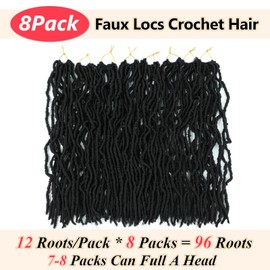 Faux Locs 24 Inch 8 Packs Locs Crochet Hair For Black Women New Soft Locs Curly Wavy Pre-Looped Crochet Hair Crochet Faux Locs Goddess Faux Locs synthetic Hair Extensions (24Inch,1B)