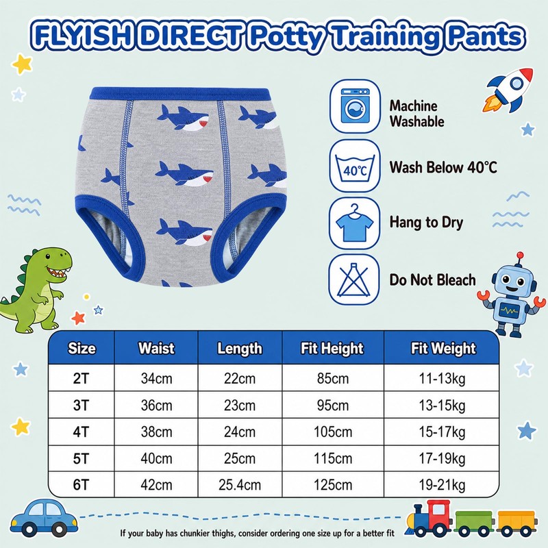 FLYISH DIRECT Potty Training Pants Cotton, Reusable and Absorbent, 2