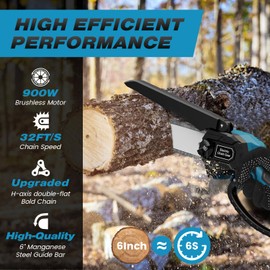 Mini Chainsaw, 6-Inch Electric Chainsaw Cordless, Brushless Portable Handheld Small Chain Saw with 2 Batteries, for Wood Cutting/TreeTrimming/Courtyard