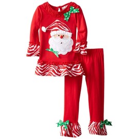 Ãzhido Girls 2pcs Long Cotton Christmas Santa Pajamas Sleepwear Set Red (2T-3T, Red)