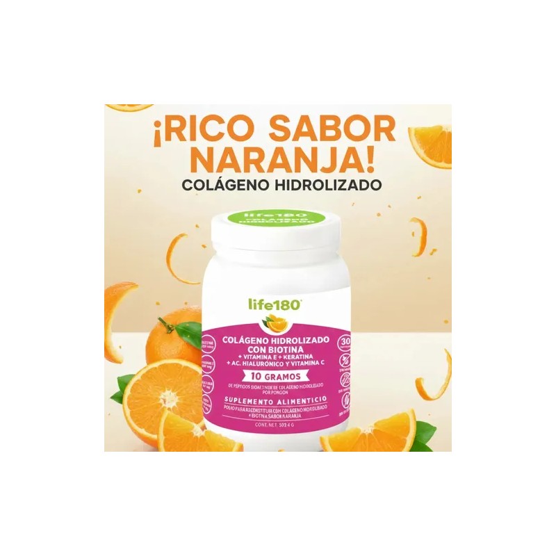 Colágeno Hidrolizado Biotina Vitamina E Keratina Life180 en Polvo de