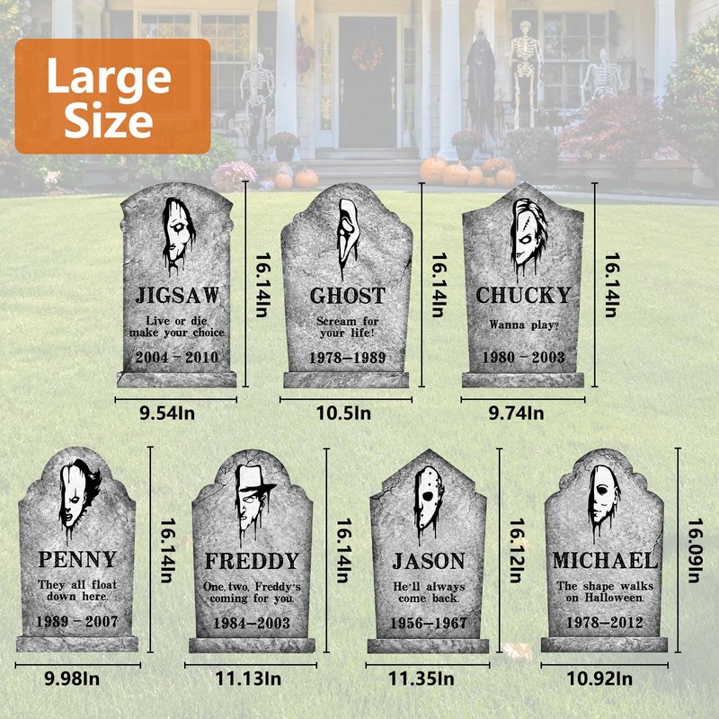 Arosche Halloween Horror Tombstone Plastic Yard Signs 7Pcs with Stakes