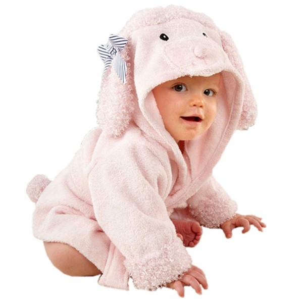 Bata de baño para niña con capucha y toalla de algodón de rizo ultra absorbente, Rosa (Pink Dog), Small(0-18 Month)