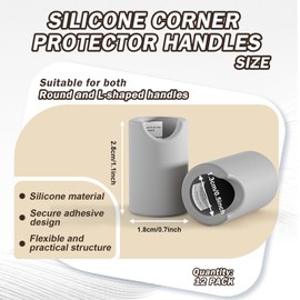 12 Pack Silicone Corner Protector Handles, Silicone Drawer Handle Protectors, Collision Door Handle Covers Bumper Protectors for Furniture Table Drawer Wardrobe (Gray)