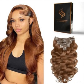 Tandulo Clip in Hair Extensions Real Human Hair Body Wave 30 Auburn Ginger Clip in 100% Brazilian Remy Human Hair Extensions 8pcs Per Set with 18 Clips Double Weft 16 Inch 90g/3.6oz