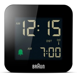 Braun BC08B-DCF Digital Travel Alarm Clock Central European Time Zone (CET) with Snooze Function, Compact Size, Negative LC Display, Quick Setting Function, Crescendo Alarm in Black