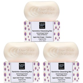 One With Nature One With Nature Feminine Cleansing Bar 3Pack 3.5Oz - Fragrance-Free Feminine Soap Bar, Probiotics, Apple Cider Vinegar, Omega Fatty Acids, Oatmeal, Pure, Gentle Cleansing Bar for All Skin, Face, Body