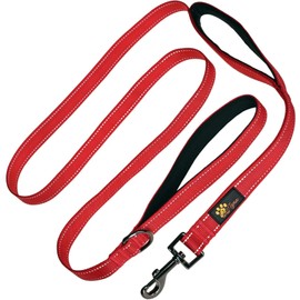 Adityna - Comfortable 6 ft Red Dog Leash for Small, Medium, Large Dog Breeds - Double Handle Padded with Ultra Soft Neoprene - Heavy Duty, Reflective, Weatherproof, and Chew Proof Dog Lead