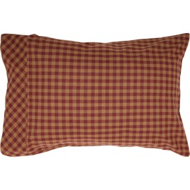 VHC Brands Primitive Bedding Burgundy Cotton Check Standard Pillow Case Set of 2, Red
