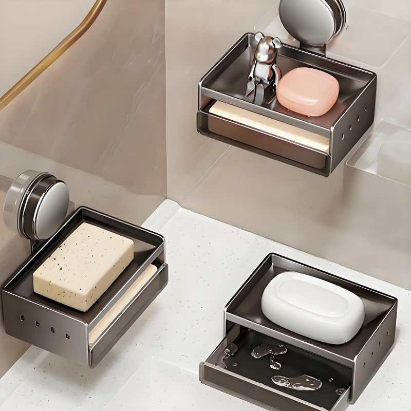 LOORMEI Suction Soap Dish,No Drilling Wall Mounted,MAX Hold 2 KG,Chrome