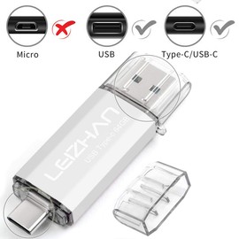 leizhan 64GB USB 3.0 Flash Drive Thumb Drives Jump Drive USB Memory Stick Type-C/USB-A 2 in 1 - Silver