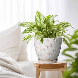 MPotTo Ceramic Pots for Plants - 8 Inch Plant Pot with Drainage Hole and Saucer Large Planter Pot for Indoor Plants Outdoor Modern Flower Pot Home Decor White