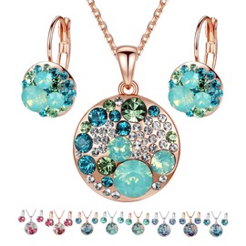Leafael Ocean Bubble Crystal Jewelry Set, Wedding Jewelry Sets for Women with Pendant Necklace and Earrings, Silver Tone or 18K Rose Gold Plated Jewelry for Women, Allergy-Free Jewelry Gifts for Women