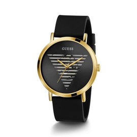 GUESS Men's 44.0mm Watch - Black Strap Black Dial Gold Tone Case