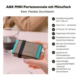 Anders & Komisch Mini Wallet with Coin Compartment, Card Holder, Men's Small Wallet, Women's Slim Wallet, Sustainable Wallet, Handmade from Germany, Brown/mint, Mini Wallet Slim Wallet Small Purse