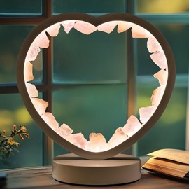 Runyangshi Natural Crystal Night Lamp Heart Shape Bedroom Bedside Sleep Night Light Healing Crystal Gemstone Rose Quartz Light Tri-Color Ambient Light USB Powered for Home Decor Mother's Day Gift