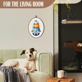 FSTCSV Blue Bow Fall Pumpkin Oval Wall Art Framed, Rustic Fall Pumpkin Canvas Prints Wall Hanging Art, Preppy Blue Pumpkins Autumn Oval Walls Decor for Living Room Home Bedroom, 8.8x11.5in