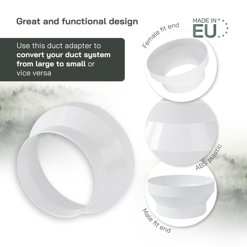 Vent Systems 4" to 5" White Duct Connector Fitting –