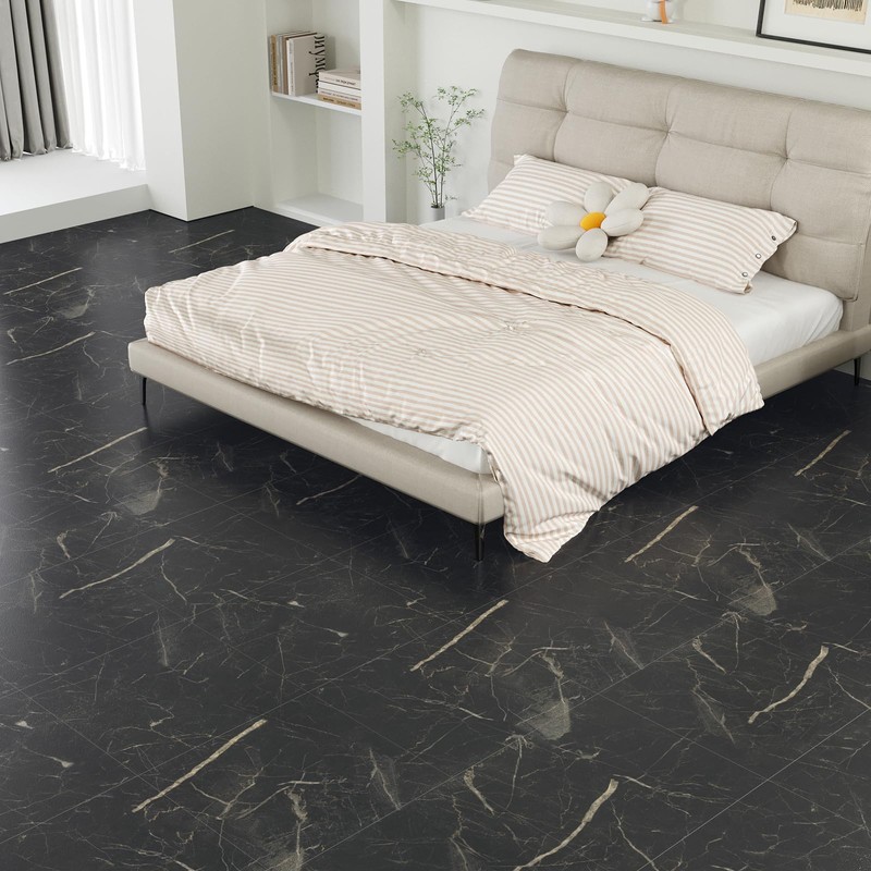 VEELIKE 24 Pack Peel and Stick Floor Tile Black Marble