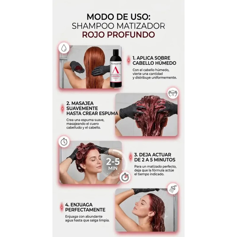 Shampoo Matizador Rojo Profundo Alfamar Sin Sal Para Cabello rojo