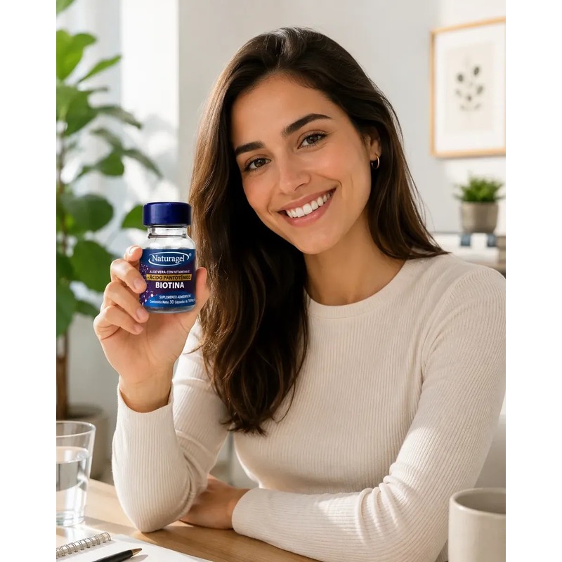 Biotina, Vitamina E, Aloe Vera Suplemento Alimenticio 30 Cáp