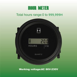 Yooreal Digital Hour Meter,AC 86V to 230V,Resettable Total Hours,Data Storage for Lawn Mower Tractor Generator Golf cart ZTR/Riding Lawn Mower Land Trimmer UTV Brush Cutter Tractor etc (AC 86V-230V)