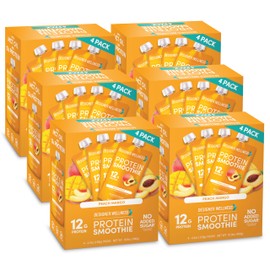 Designer Wellness Protein Smoothie, Real Fruit, 12g Protein, Low Carb, Zero Added Sugar, Gluten-Free, Non-GMO, No Artificial Colors or Flavors, Peach Mango, 24 Count