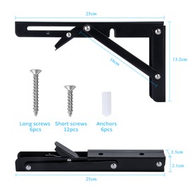Pack of 2 Folding Console Heavy Duty 250 mm Folding Shelf Brackets Folding Angle Table Holder Wall Shelf Support Bracket for Table Tops Folding Table Wall Mounting Shelf Bracket Load 50 kg