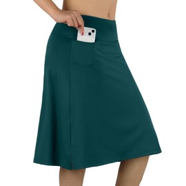 BELE ROY - Falda de falda hasta la rodilla para mujer con bolsillos, falda midi con pantalones cortos integrados, falda de tenis de golf para uso casual, A-verde negruzco, Small