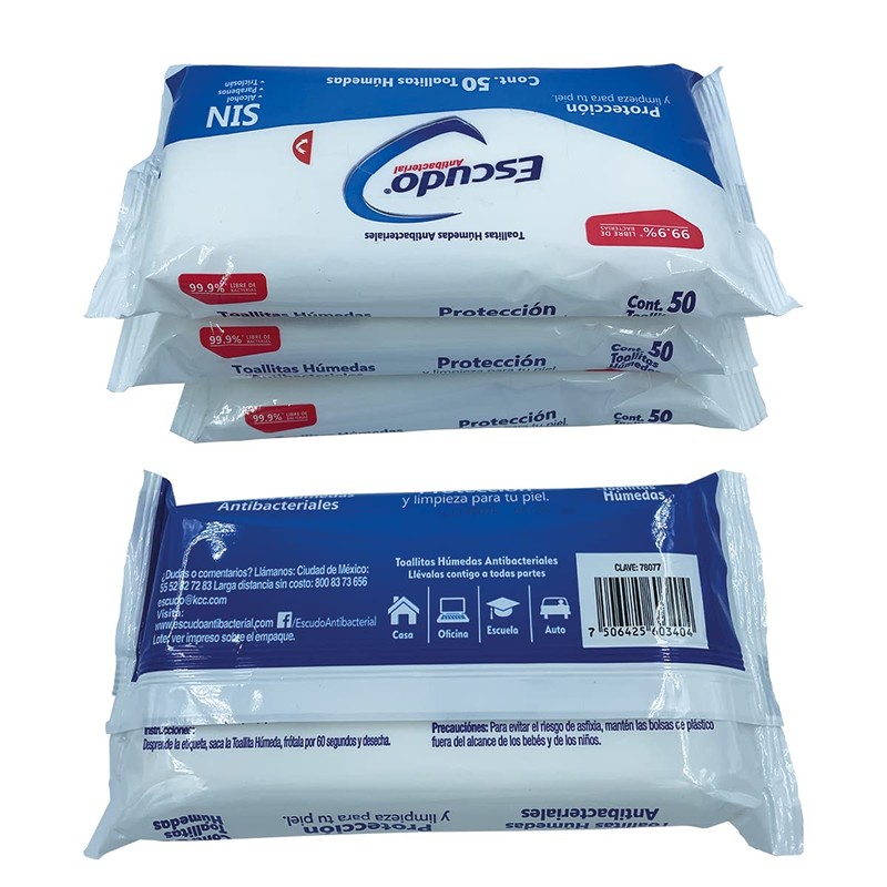 Farvisan 4 Pack Toallitas Húmedas Desinfectantes para Manos, Marca Escudo