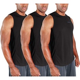 DEVOPS 3 Pack Men's Muscle Shirts Sleeveless Dri Fit Gym Workout Tank Top (Medium, Black/Black/Black)