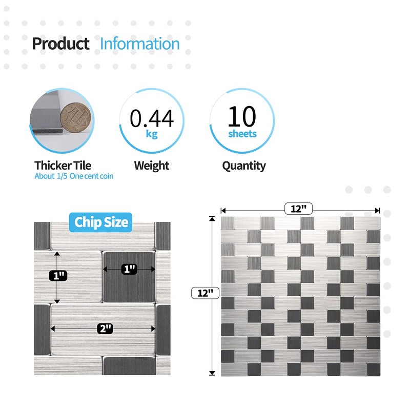 Art3d 10-Pack Self-Adhesive Metal Backsplash Peel and Stick Tile for