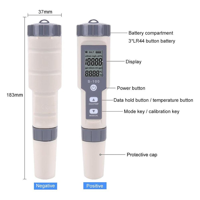 4-in-1 Digital Water Meter IP67, Water Meter for Salinity, TDS,