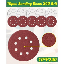 Pack of 10 Sandpaper 125 mm Velcro 240 Grit Bolatus Sanding Discs Round Random Orbital Sanders 8 Hole Sanding Sheets for Deburring and Sanding Soldering Points