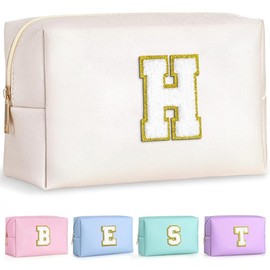 Parima Cosmetic Bag Women Girls Pink Cosmetic Bag Set Travel Cosmetic Bag Makeup Brush Bag Small Makeup Bag with Letters Cosmetic Bag Gifts for Women Teenager Girls Daughter, White